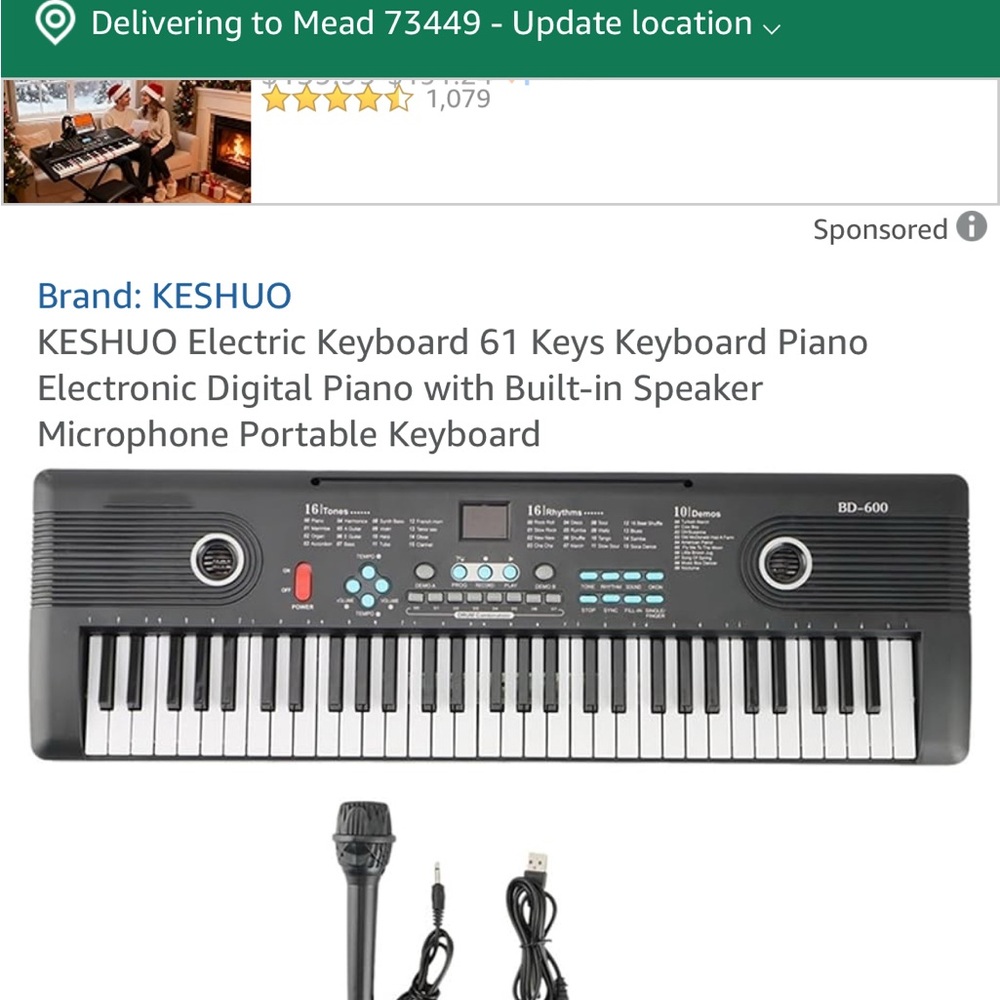 61-Key Electronic Keyboard with Stand - Black - Picture 5 of 5